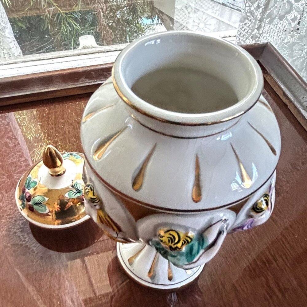 Vintage ELPA Alcobaca Portugal Hand Painted Gilded Ginger Jar Urn - Picture 9 of 11